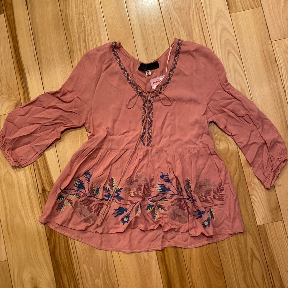 Peplum Dusty Rose Embroidered Blouse